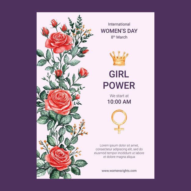 Watercolor women's day vertical poster template