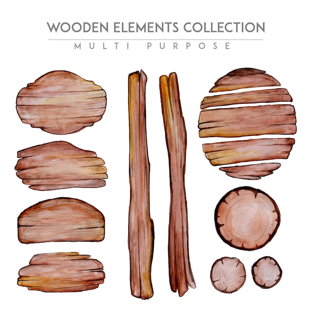 Watercolor wooden elements collection