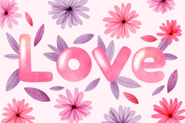 Free vector watercolor word love for valentine's day