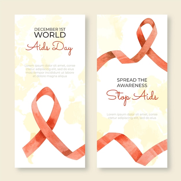 Vettore gratuito set di banner verticali per la giornata mondiale dell'aids dell'acquerello