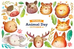 Free vector watercolor world animal day background