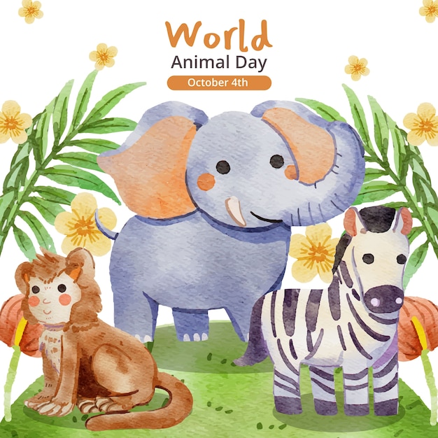 Watercolor world animal day illustration