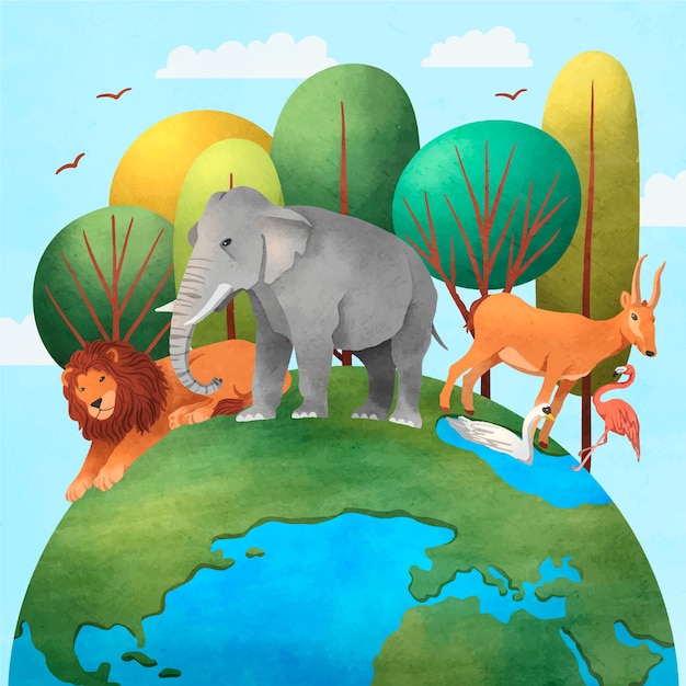 Free vector watercolor world animal day illustration