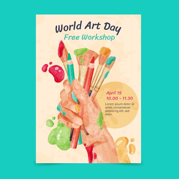 Watercolor world art day vertical poster template