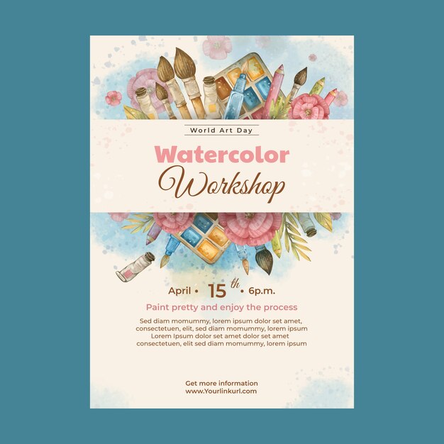 Watercolor world art day vertical poster template