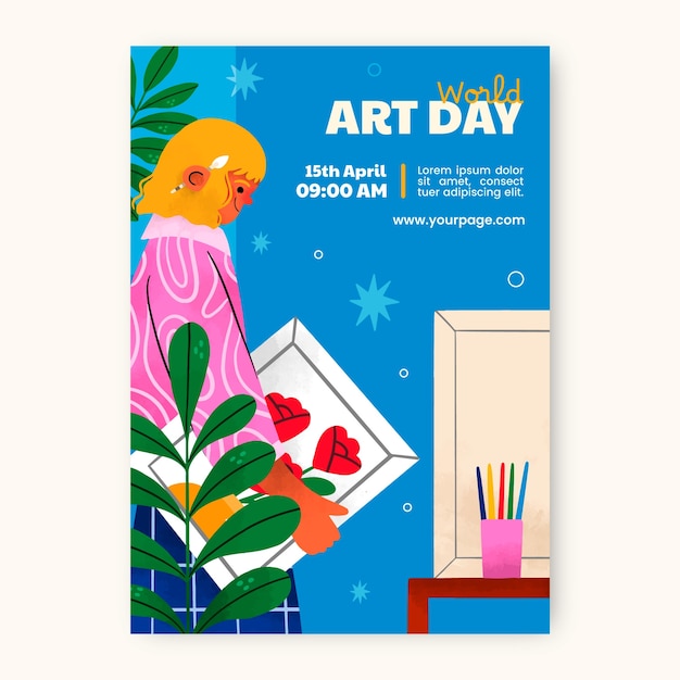 Free vector watercolor world art day vertical poster template