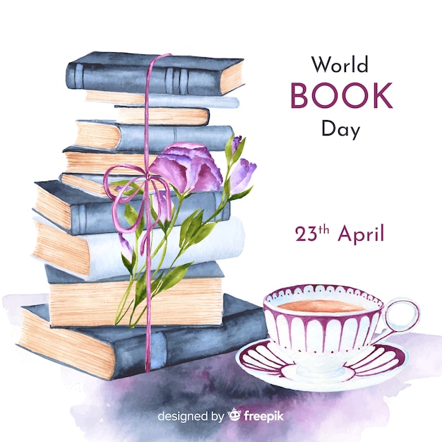 Watercolor world book day background