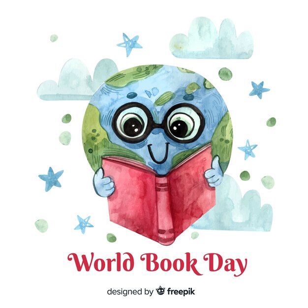 Watercolor world book day background