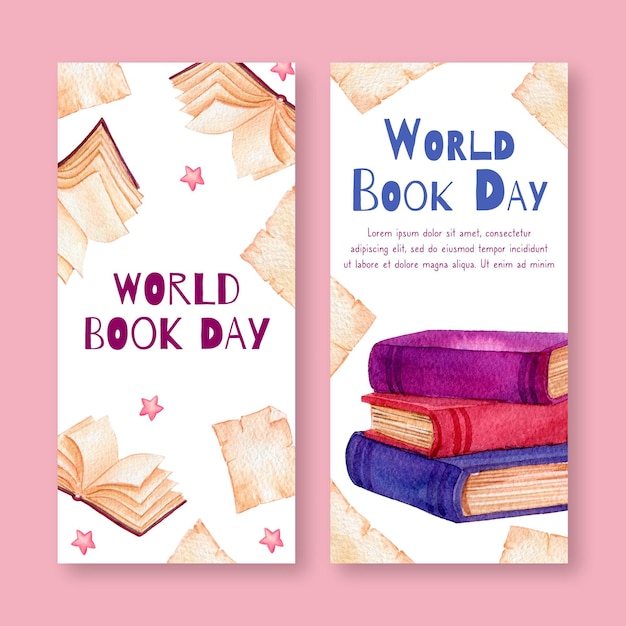 Bandiere della giornata mondiale del libro dell'acquerello impostate