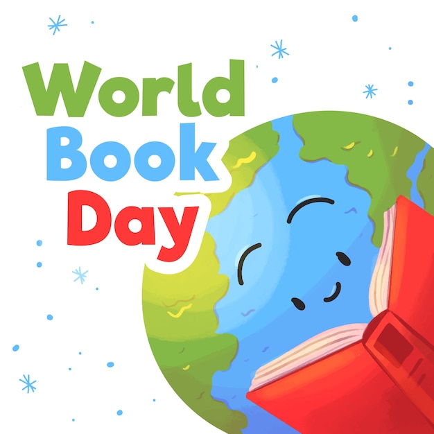 Watercolor world book day concept