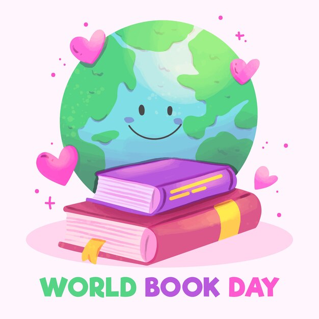 Watercolor world book day concept