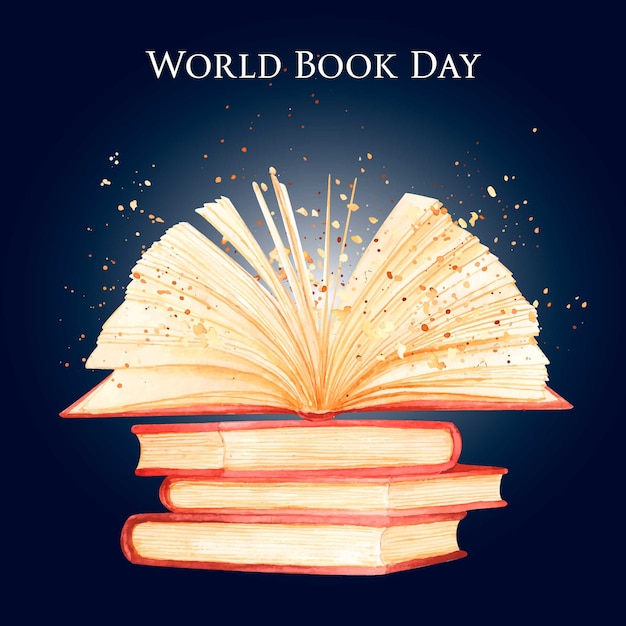 Watercolor world book day concept