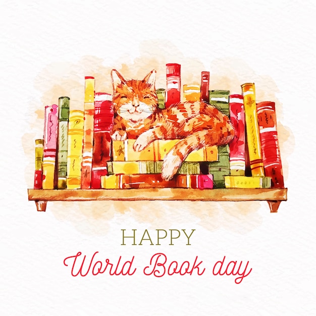 Watercolor world book day concept