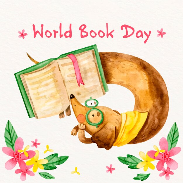 Watercolor world book day concept