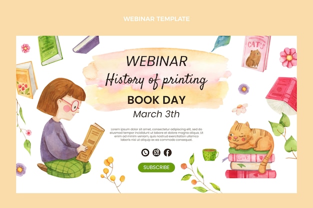 Watercolor world book day horizontal banner