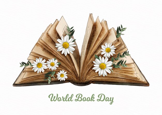 Watercolor world book day illustration