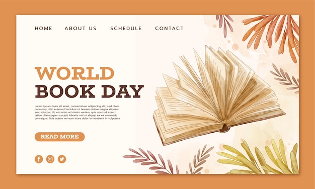 Watercolor world book day landing page template