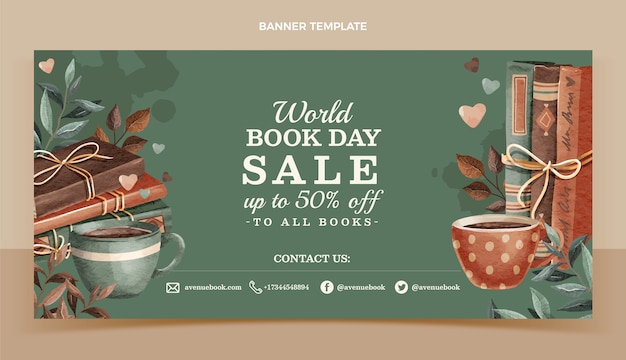 Free vector watercolor world book day sale horizontal banner