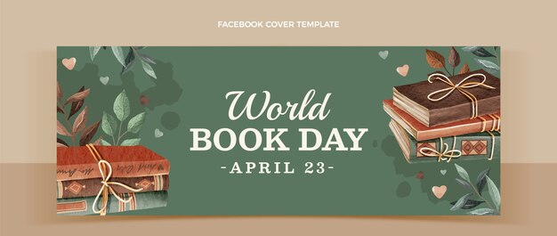 Шаблон обложки для социальных сетей всемирного дня книги акварелью