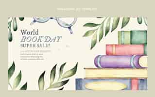 Vettore gratuito modello promozionale per i social media della giornata mondiale del libro dell'acquerello