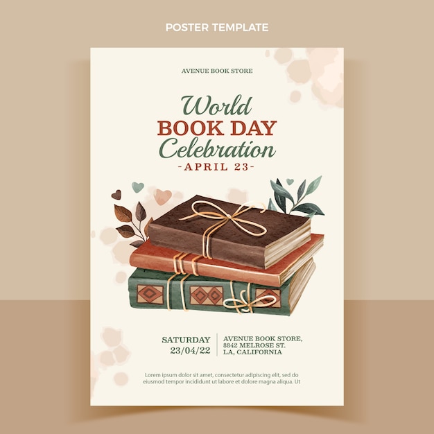 Free vector watercolor world book day vertical poster template