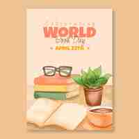 Free vector watercolor world book day vertical poster template