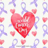 Free vector watercolor world cancer day background with heart