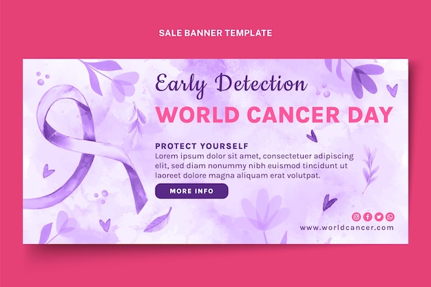 Watercolor world cancer day sale horizontal banner