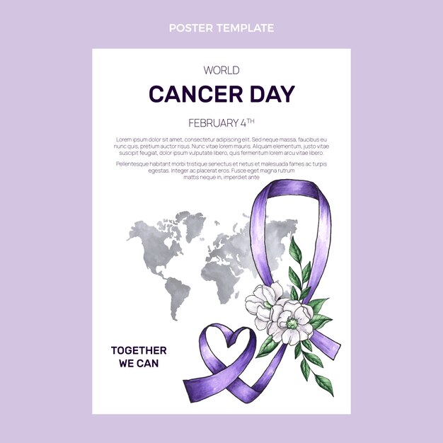 Watercolor world cancer day vertical poster template