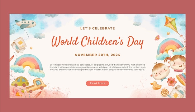 Free vector watercolor world children's day horizontal banner template
