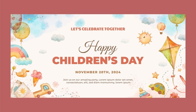 Watercolor world children's day horizontal banner template