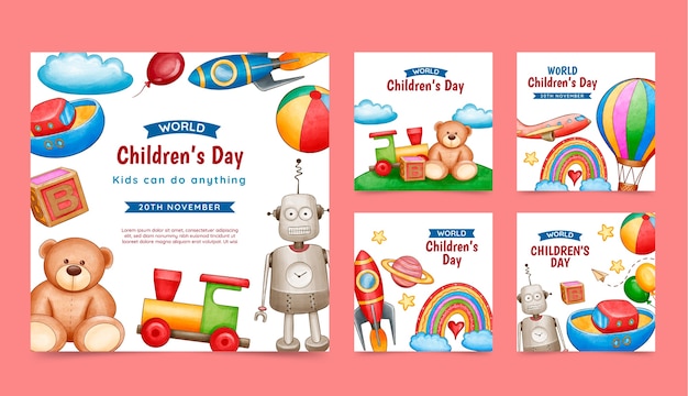 Watercolor world children's day instagram posts collection