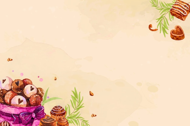 Watercolor world chocolate day background with chocolate sweets