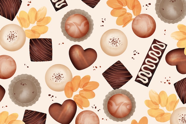 Fondo della giornata mondiale del cioccolato dell'acquerello con dolci al cioccolato