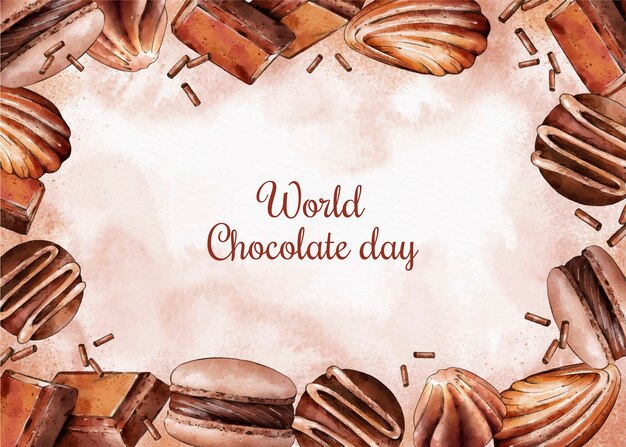 Watercolor world chocolate day background with chocolate sweets