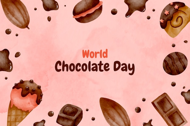 Vettore gratuito fondo della giornata mondiale del cioccolato dell'acquerello con dolci al cioccolato