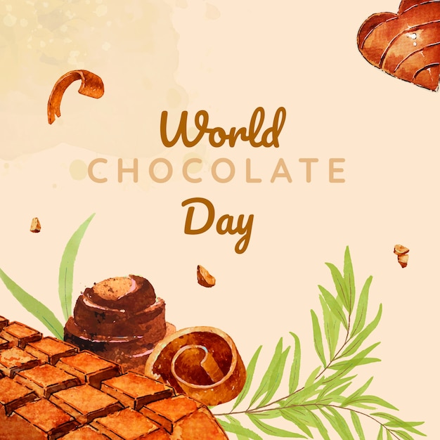 Watercolor world chocolate day illustration with chocolate sweets