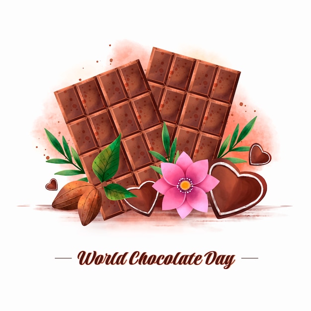 Free vector watercolor world chocolate day illustration with chocolate sweets