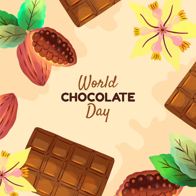 Vettore gratuito illustrazione della giornata mondiale del cioccolato dell'acquerello