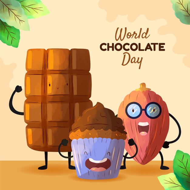watercolor world chocolate day illustration