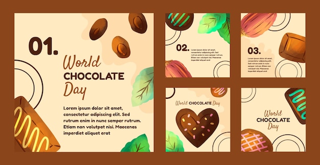 Watercolor world chocolate day instagram posts collection