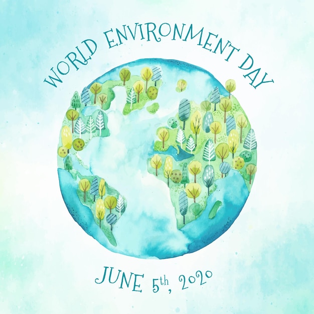 Watercolor world environment day with earth and nature