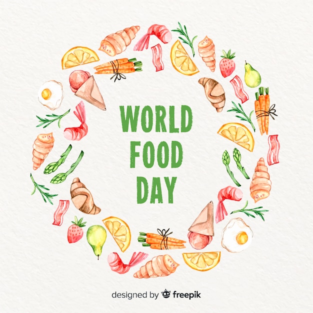 Watercolor world food day with aliment ring