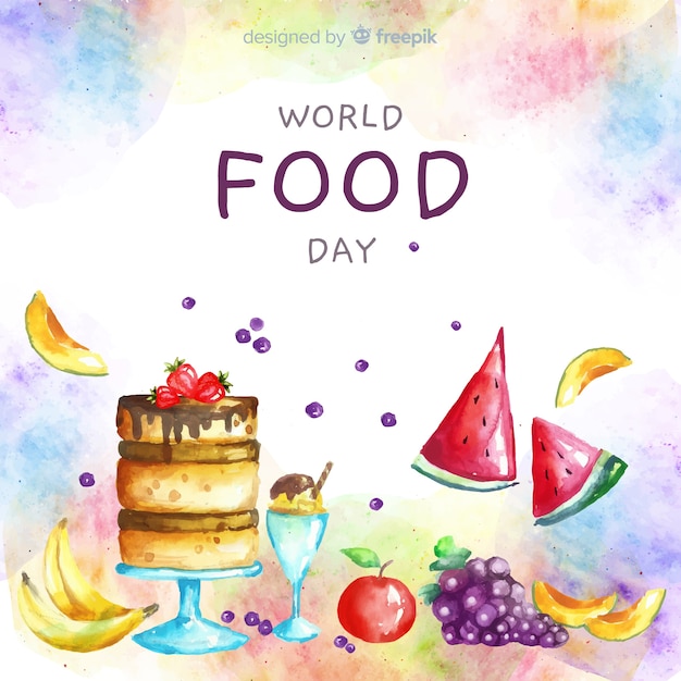 Watercolor world food day with cake