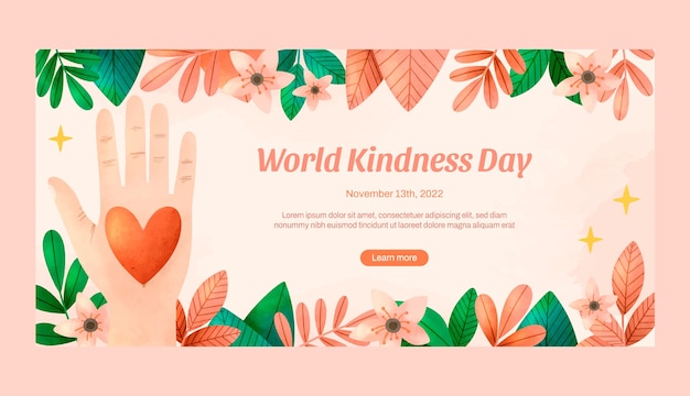 Бесплатное векторное изображение Акварель всемирный день доброты горизонтальный баннер шаблон