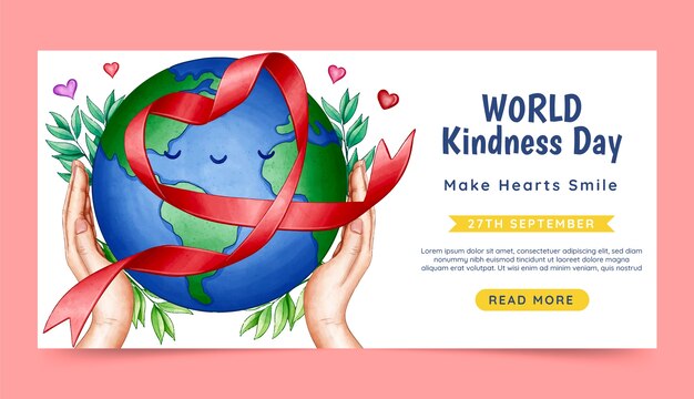 Free vector watercolor world kindness day horizontal banner template