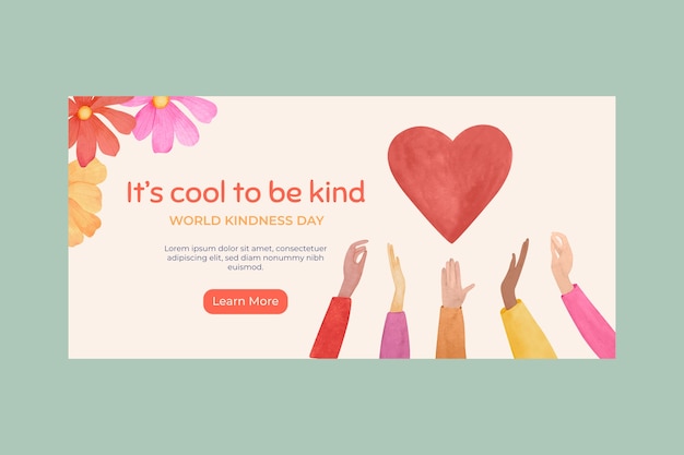 Watercolor world kindness day horizontal banner template