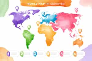 Free vector watercolor world map infographic