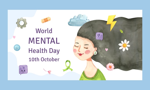 Free vector watercolor world mental health day social media promo template