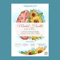 Watercolor world mental health day vertical flyer template